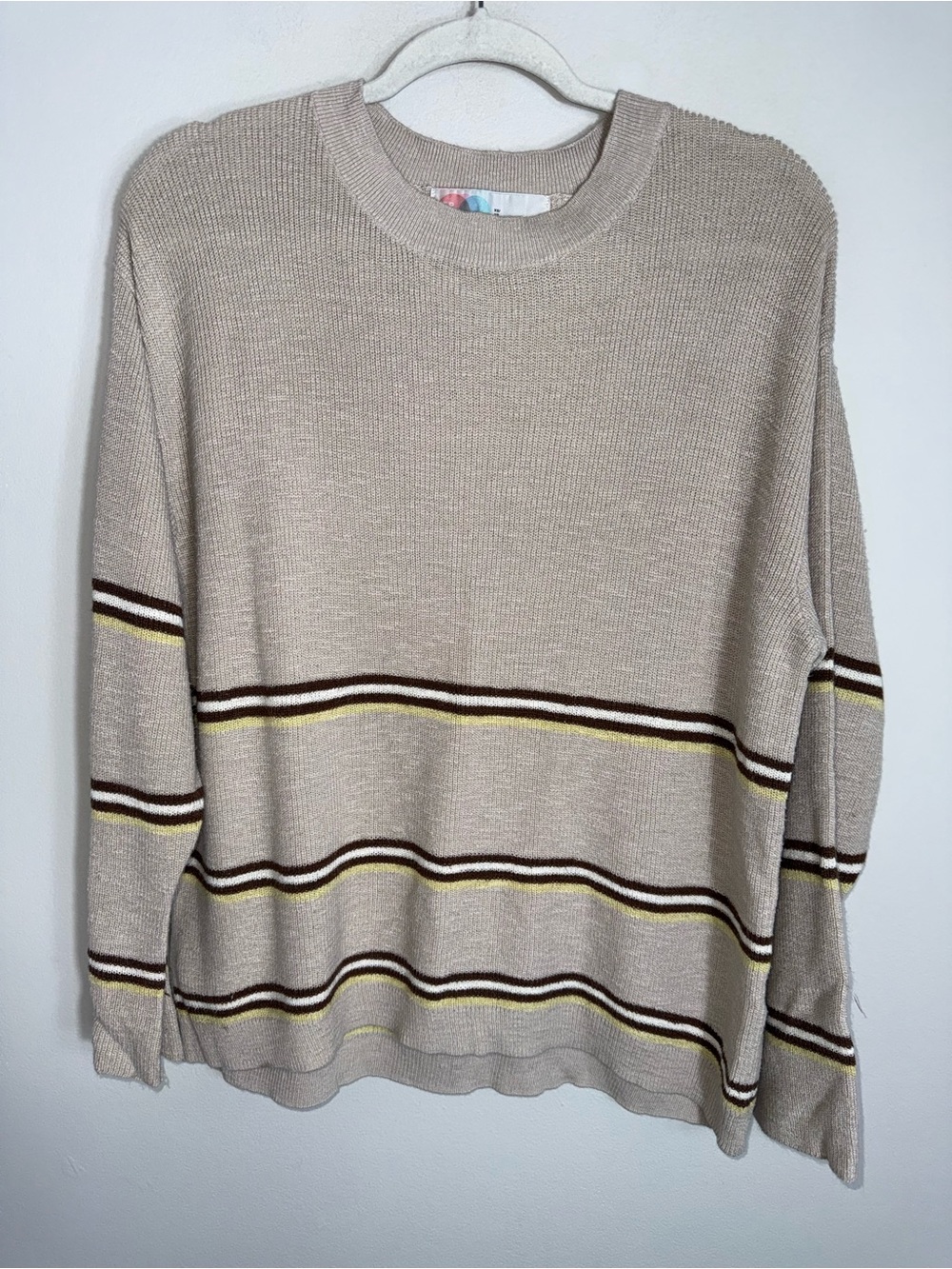 Free People Beach Lightweight Pullover Sweater-Tan Brown Stripes-Size XS